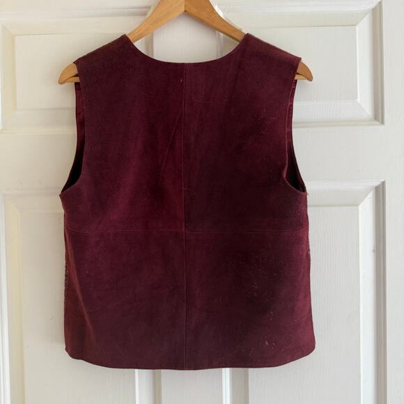 Keren Hart Vintage Suede Leather Wool Floral Plaid Patchwork Vest Burgundy Small - Picture 7 of 7